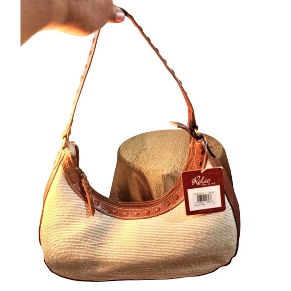 Relic Cream Woven Hobo Handbag With Brown Leather Decorative Straps. New Tags. - Picture 2 of 14